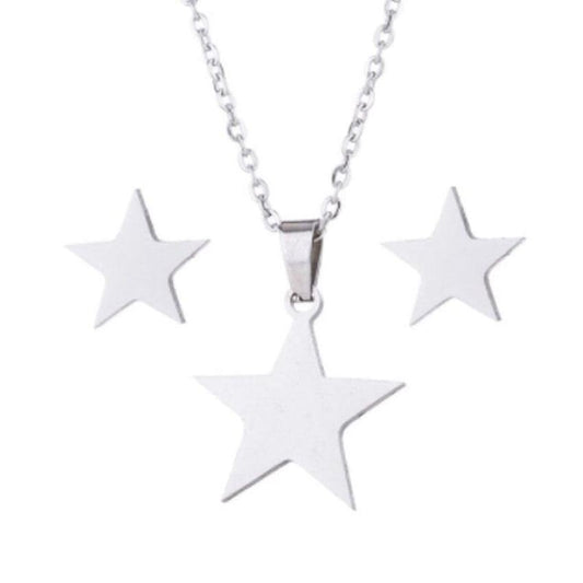 Stainless Steel Star Earrings And Necklace Set