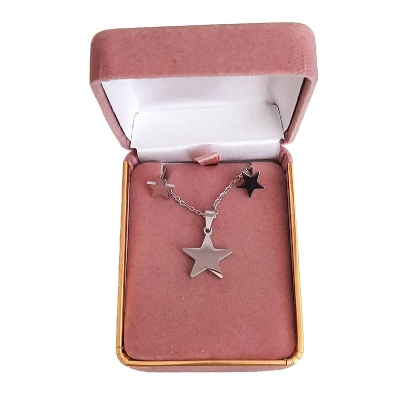 Stainless Steel Star Earrings And Necklace Set