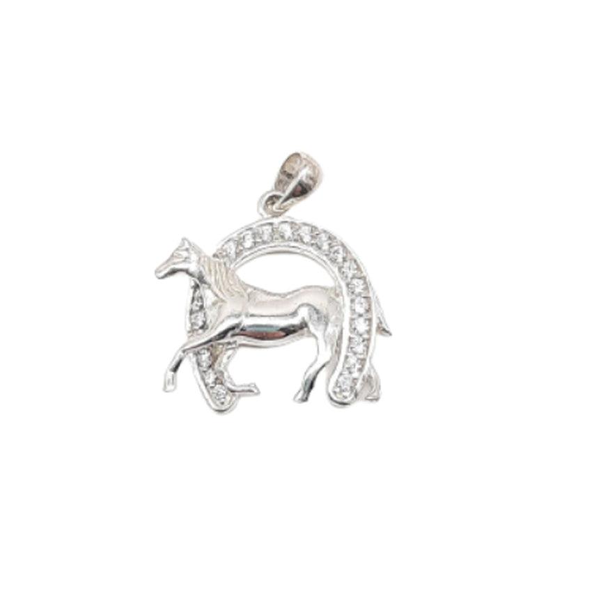 Standing Horse In A Cubic Zirconia Horseshoe Necklace