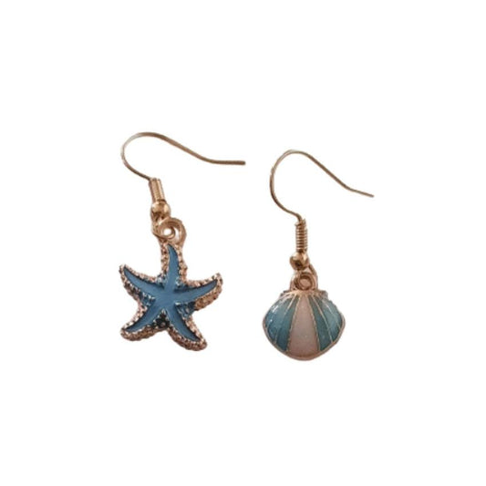 Starfish And Clam Hook Drop Earrings