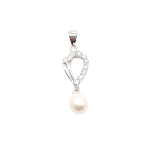 Sterling Silver And Pearl Pendant with a Cubic Zirconia Stone Drop