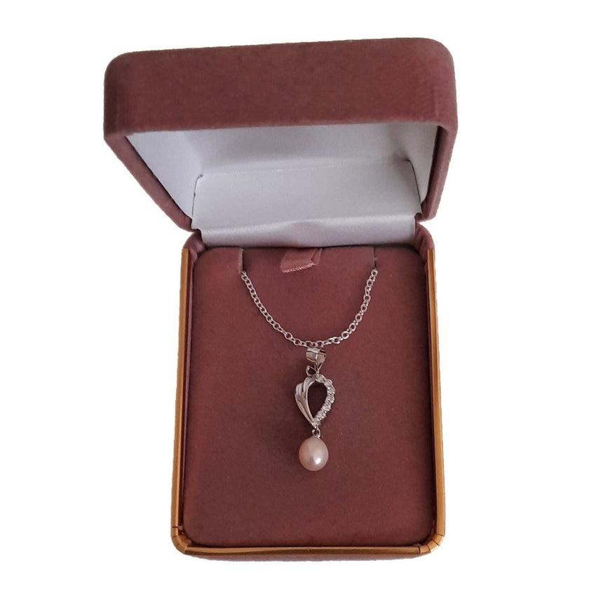 Sterling Silver And Pearl Pendant with a Cubic Zirconia Stone Drop