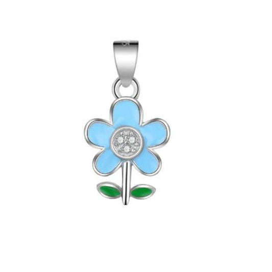 Sterling Silver Blue With CZ Centre Flower Pendant