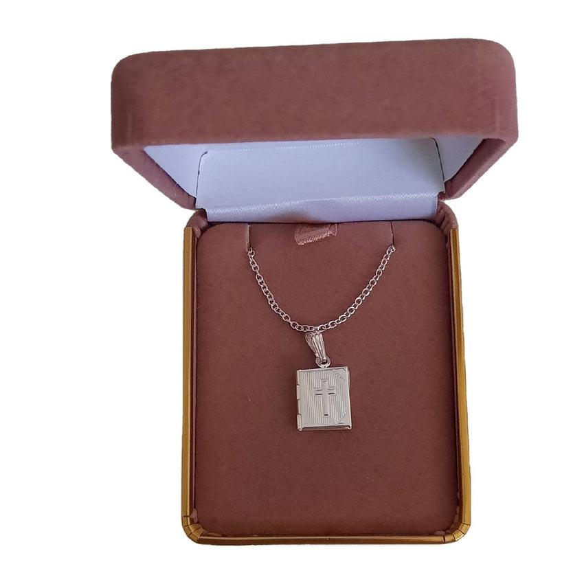 Sterling Silver Book Locket With An Engraved Cross