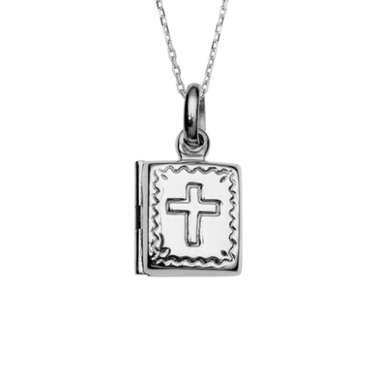 Sterling Silver Book Locket With an Engraved Centre Cross