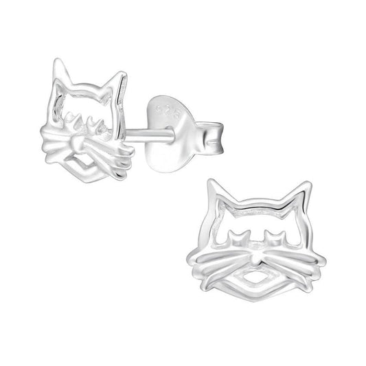 Sterling Silver Cat Face Kids Earrings