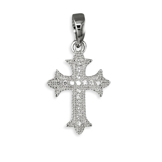Sterling Silver Child's Cubic Zirconia Bevelled Cross Necklace