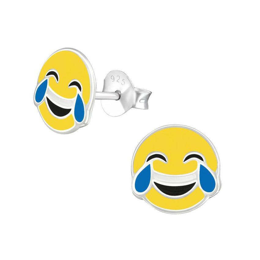 Sterling Silver Crying Laughing Emoji Earrings