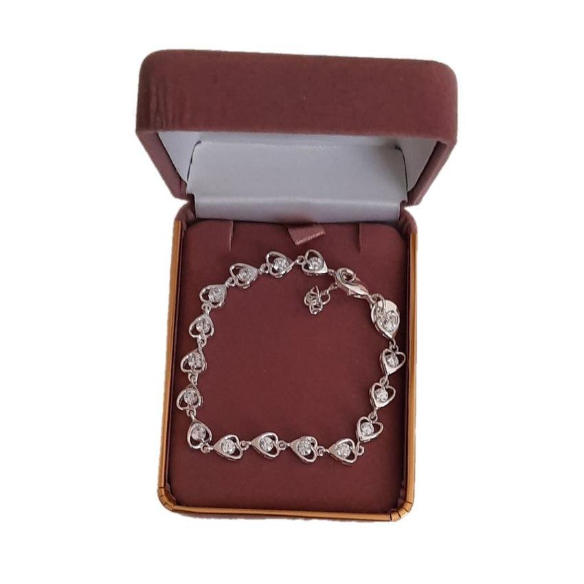 Sterling Silver Crystal Set Ladies Heart Link Bracelet