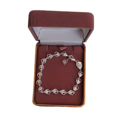 Sterling Silver Crystal Set Ladies Heart Link Bracelet