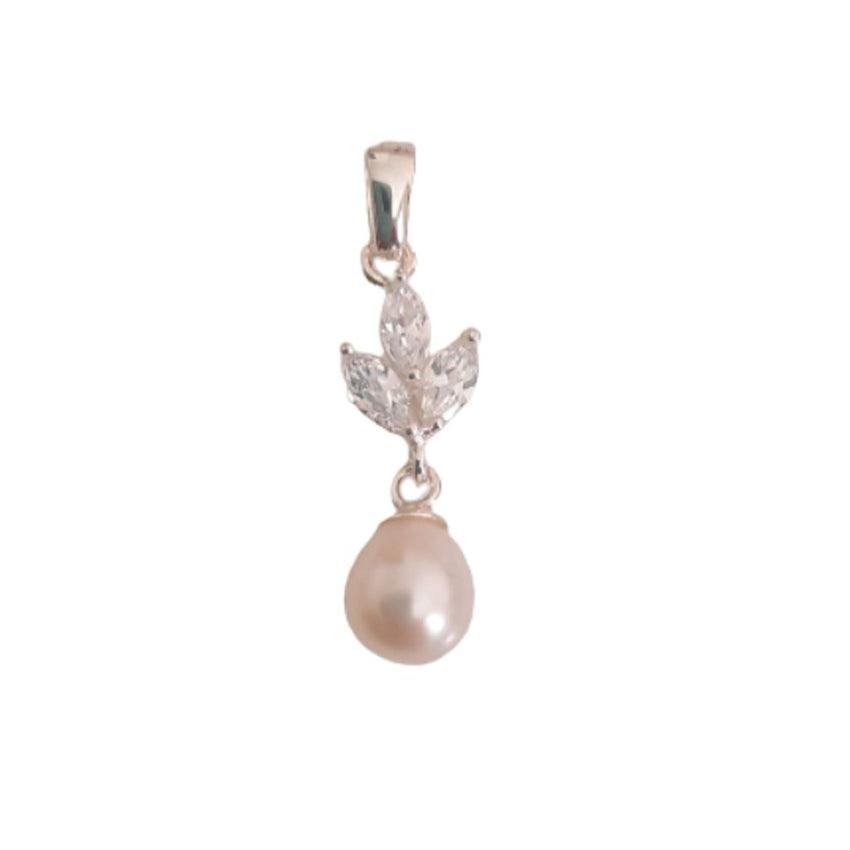 Sterling Silver Cubic Zirconia Leaf And Pearl Drop Pendant