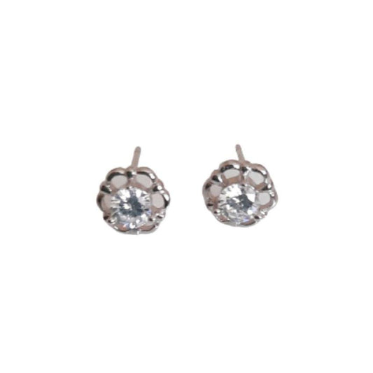 Sterling Silver Flower Earrings With A Cubic Zirconia Centre