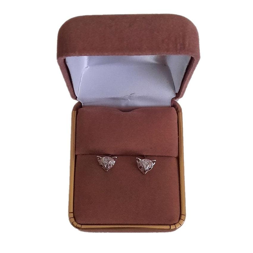 Sterling Silver Fox Face Earrings