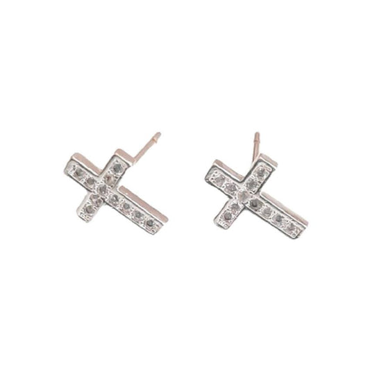 Sterling Silver Framed Cubic Zirconia Centre Cross Communion Earrings