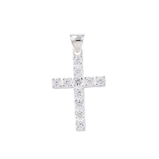 Sterling Silver Girls Rhodium Plated Cubic Zirconia Cross Pendant