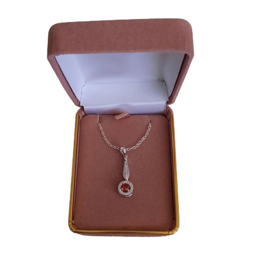 Sterling Silver Long Drop Red Stone Cubic Zirconia Pendant