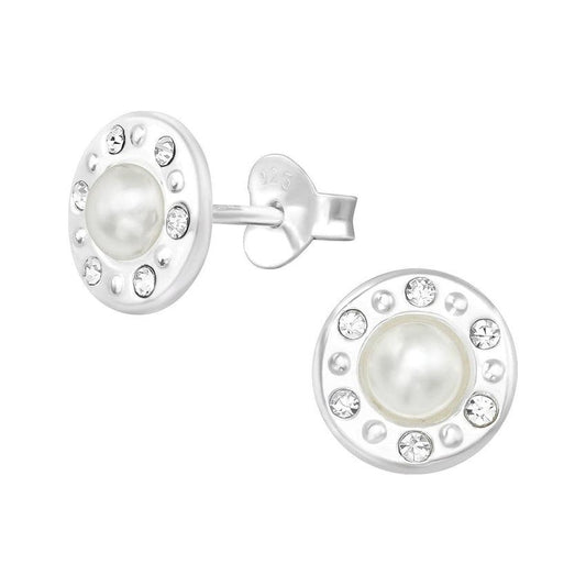 Sterling Silver Pearl Centre Crystal Earrings