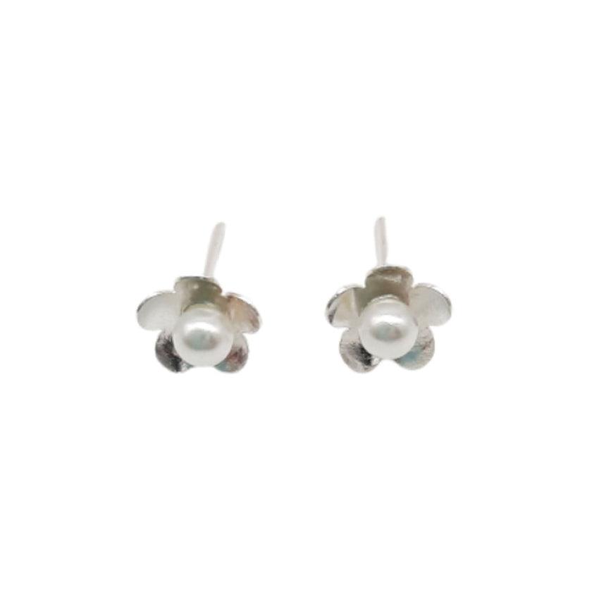 Sterling Silver Petal Pearl Centre Earrings