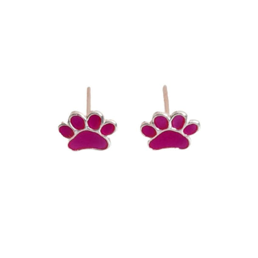 Sterling Silver Pink Dog Paw Earrings