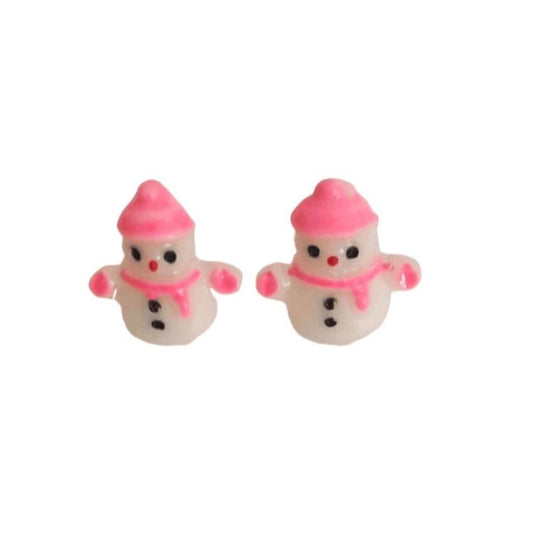 Sterling Silver Pink Hat And Scarf Snowman Earrings