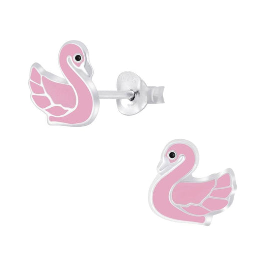 Sterling Silver Pink Swan Childrens Earrings