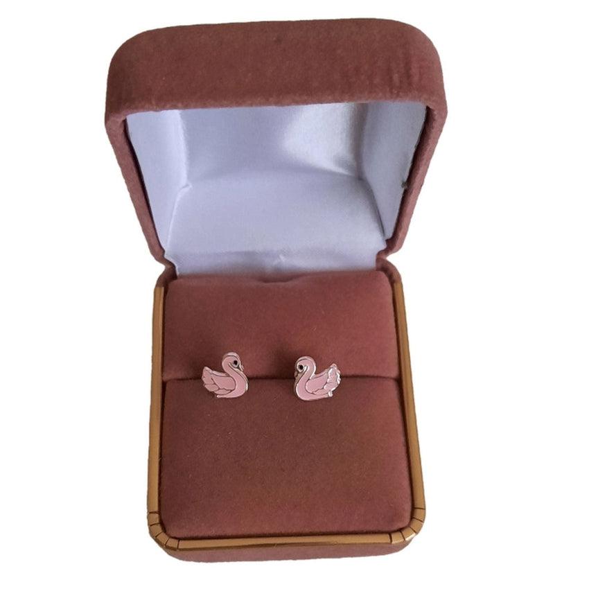 Sterling Silver Pink Swan Childrens Earrings