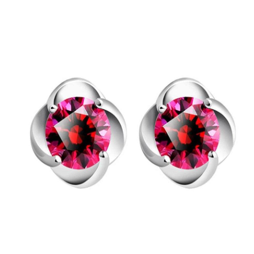 Sterling Silver Red Centre Stud Earrings