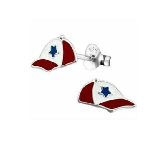 Sterling Silver Red White And Blue Enamel Baseball Cap Earrings