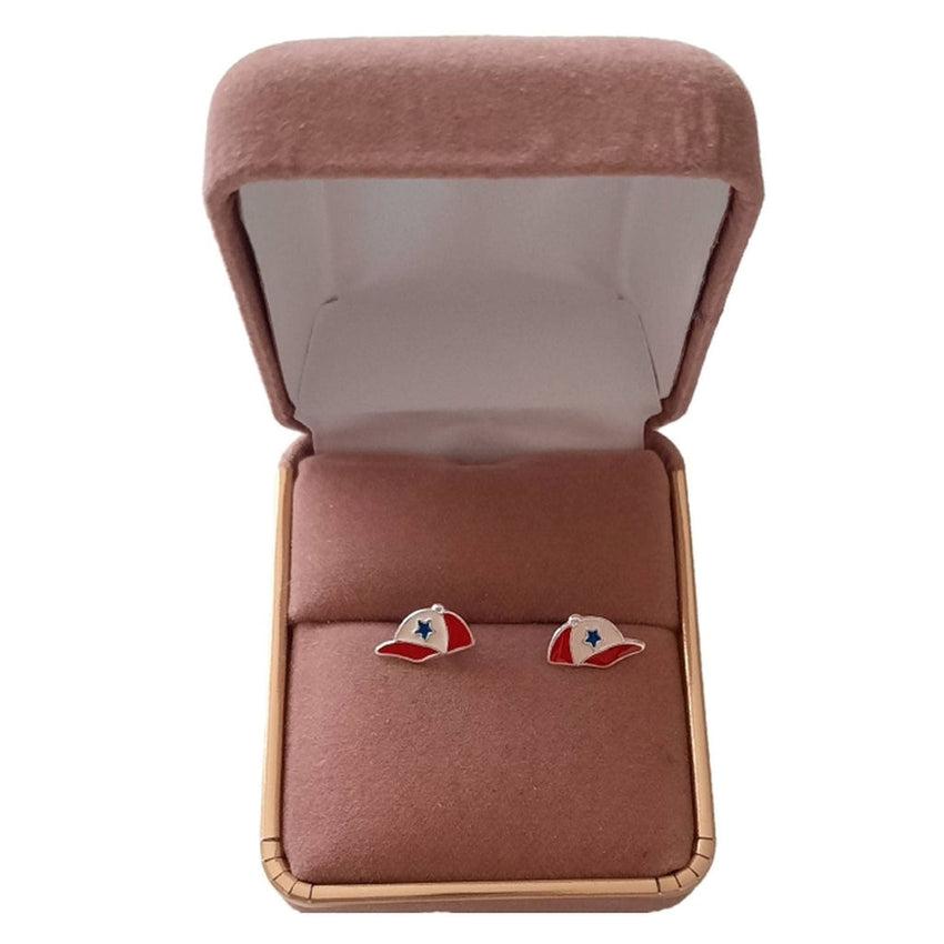 Sterling Silver Red White And Blue Enamel Baseball Cap Earrings