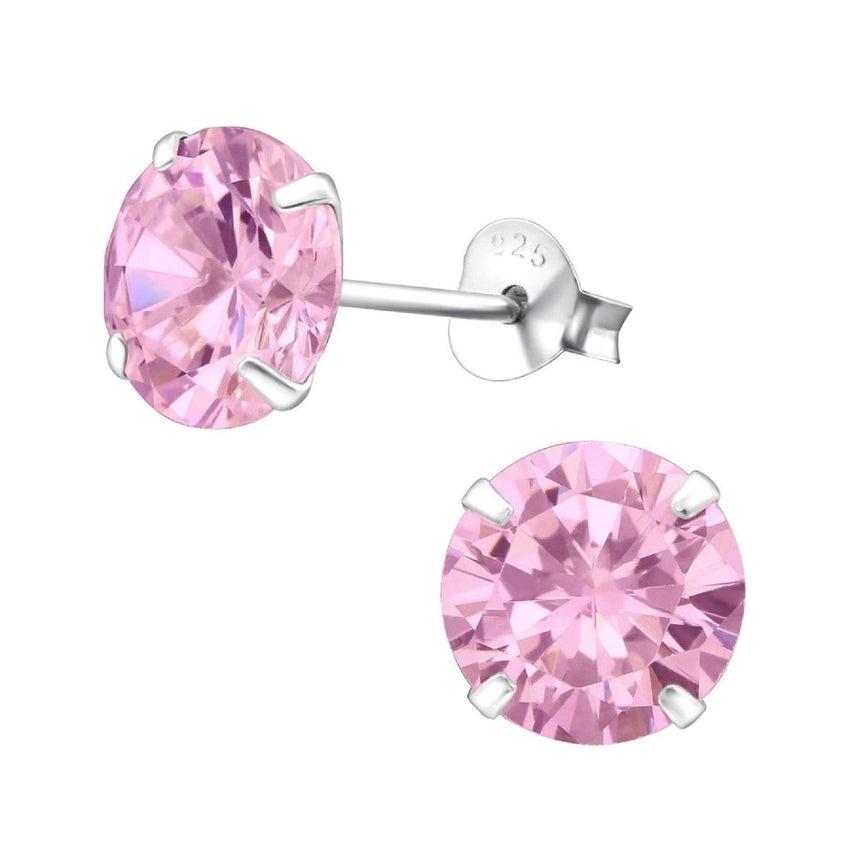 Sterling Silver Round 8mm Cubic Zirconia Earrings Pink