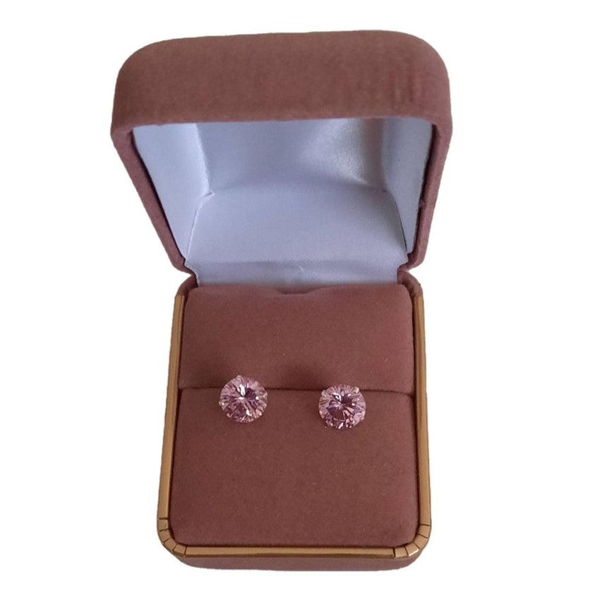 Sterling Silver Round 8mm Cubic Zirconia Earrings Pink
