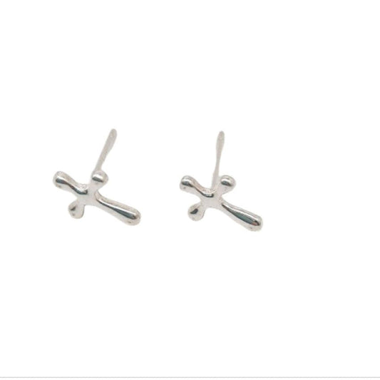 Sterling Silver Round Edged Cross Communion Girls Earrings