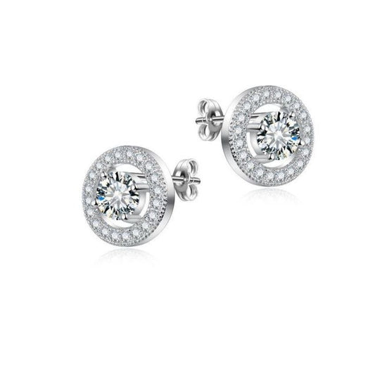 Sterling Silver Round Stud CZ Earrings