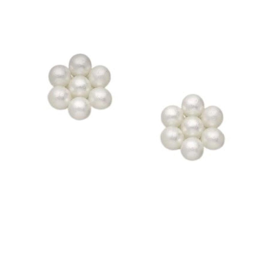 Sterling Silver Small Pearl Bead Flower Earrings