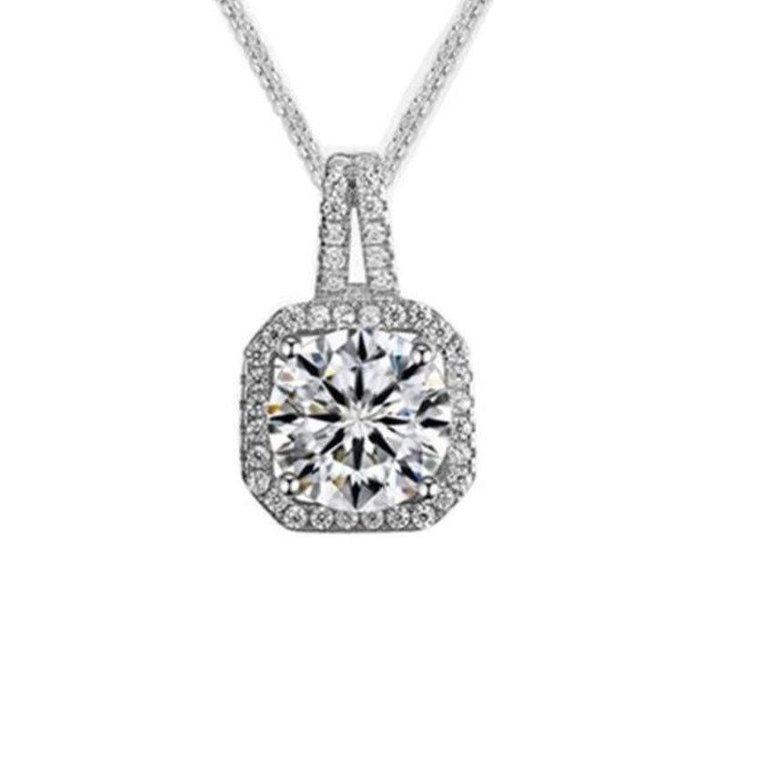 Sterling Silver Solitaire Square Drop Stone Set Stem Necklace