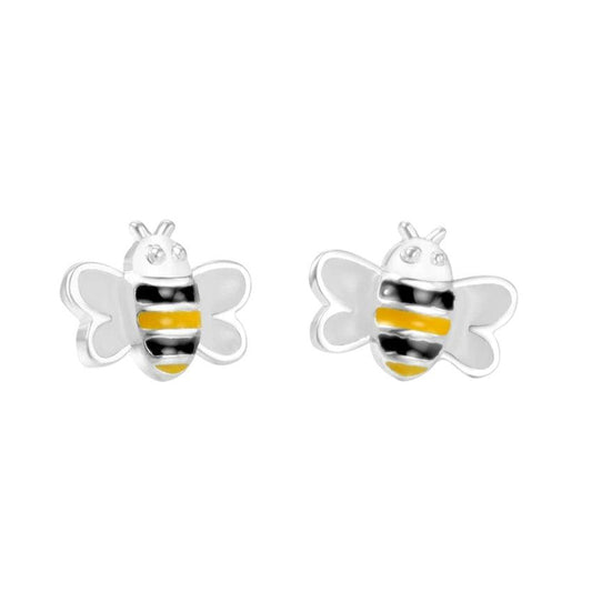 Sterling Silver Striped Bee Earrings With Wings