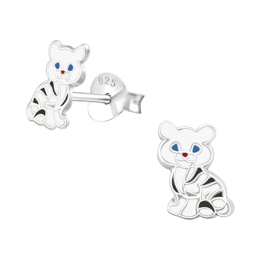 Sterling Silver Striped Cat Small Stud Earrings