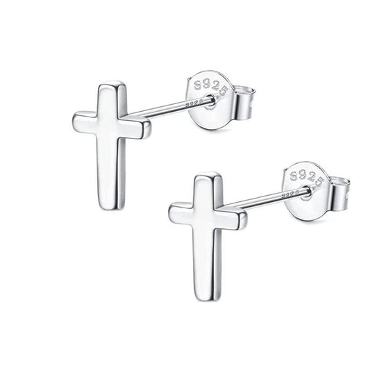 Sterling Silver Stud Cross Communion Earrings