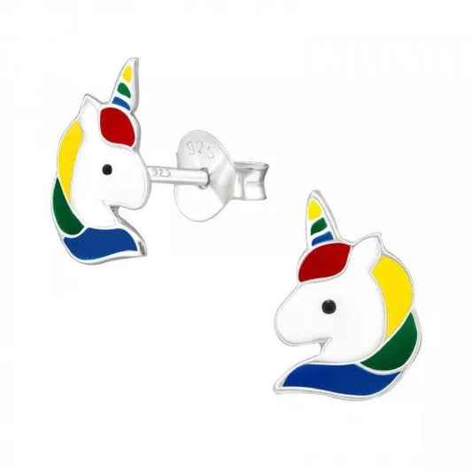 Sterling Silver Unicorn Girls Stud Earrings