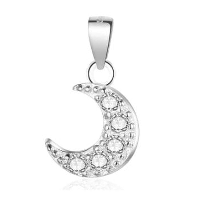 Sterling Silver With Cubic Zirconia Half Moon Pendant