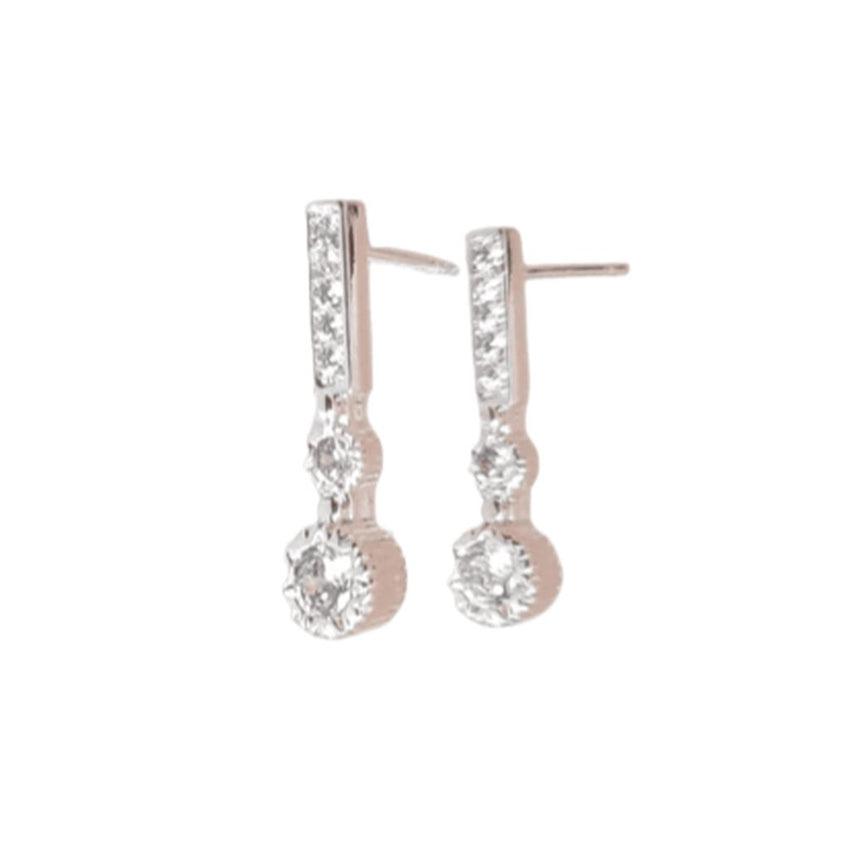 Sterling Silver and Cubic Zirconia Oblong Stem Earrings