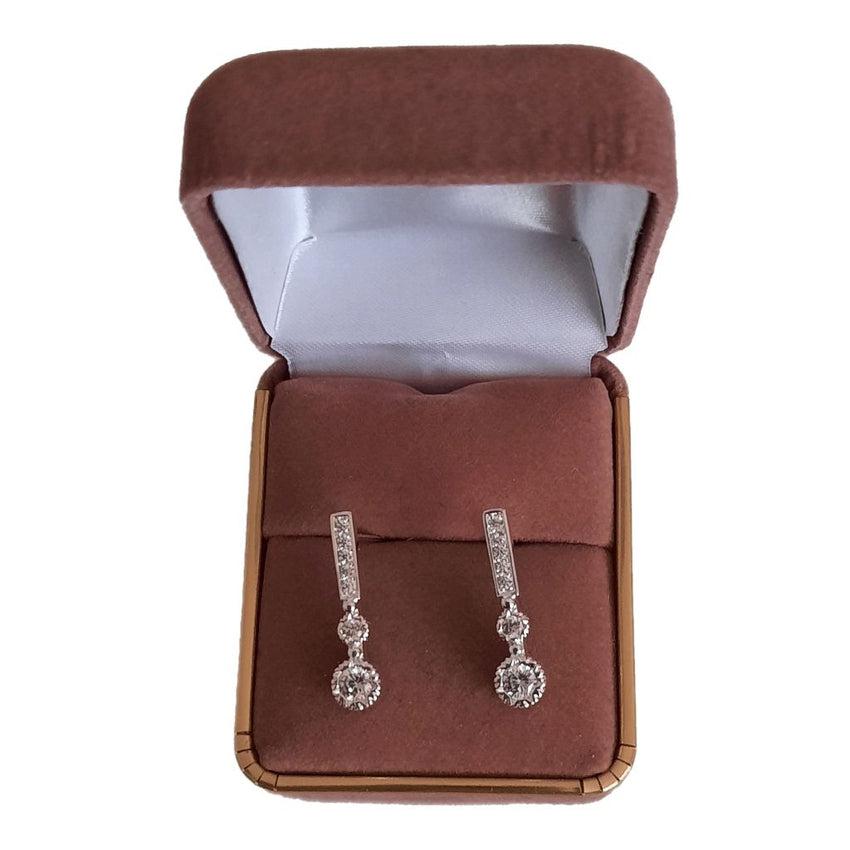 Sterling Silver and Cubic Zirconia Oblong Stem Earrings