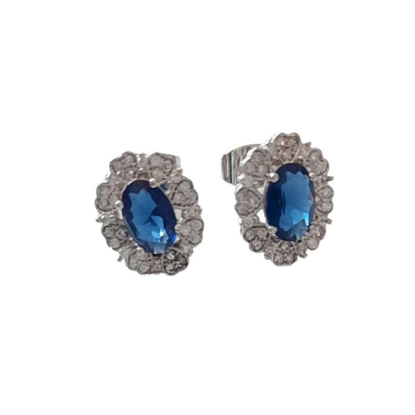 Sterling Silver Blue Centre Flower Earrings with a CZ Surround