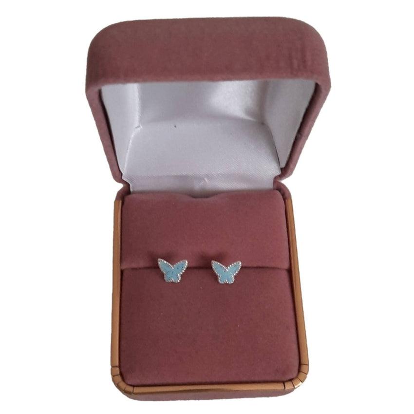 Sterling Silver Blue Glitter Butterfly Earrings