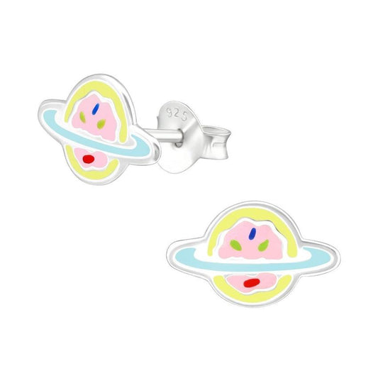 Sterling Silver Blue Yellow UFO Stud Earrings