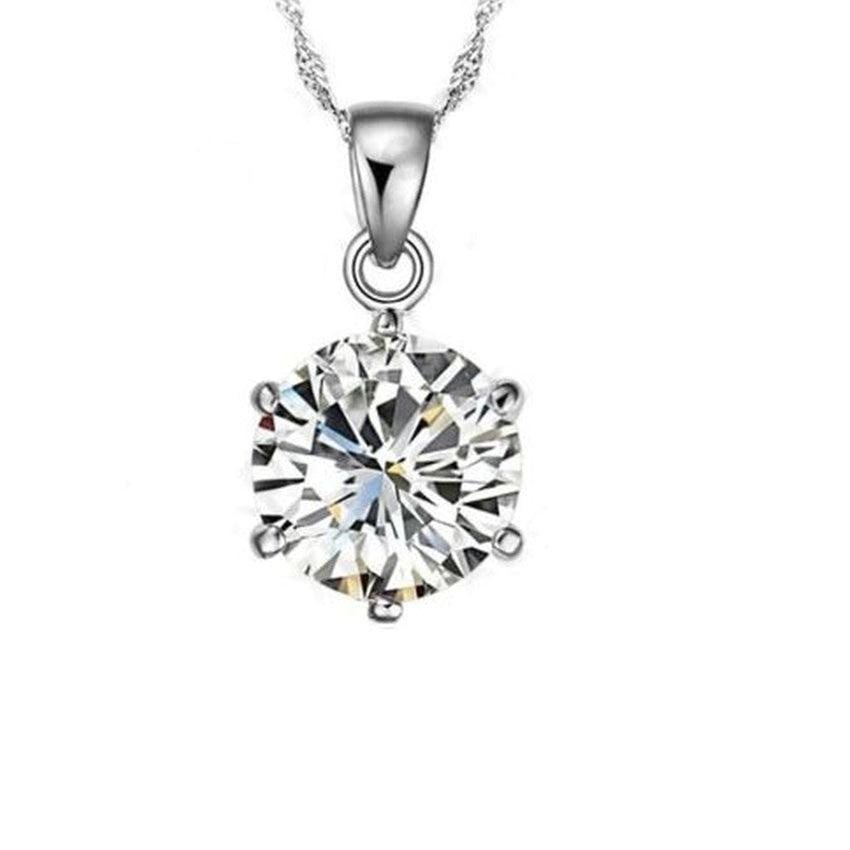 Sterling Silver Cubic Zirconia 8mm Solitaire Stone Pendant