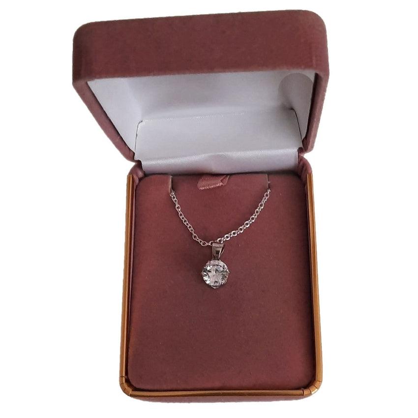 Sterling Silver Cubic Zirconia 8mm Solitaire Stone Pendant