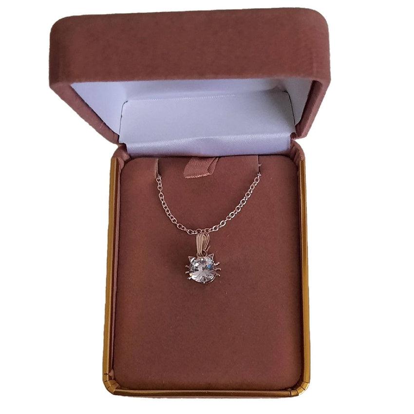 Sterling Silver Cubic Zirconia Cat Face Necklace