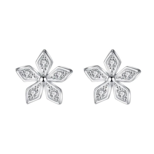 Sterling Silver Cubic Zirconia Small Petal Flower Earrings