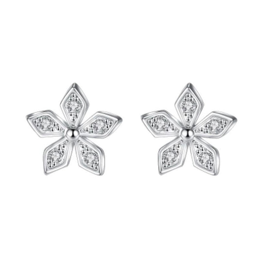 Sterling Silver Cubic Zirconia Small Petal Flower Earrings